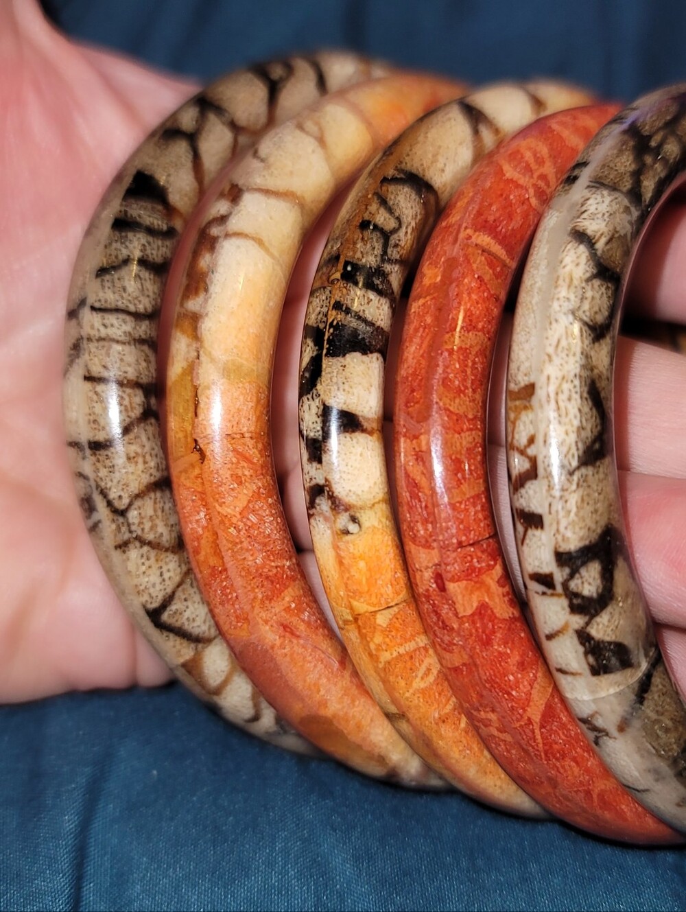 Vintage 1970s Philippine Apple Coral Bangle Bracelets - 5 Piece Set, 3"  76mm